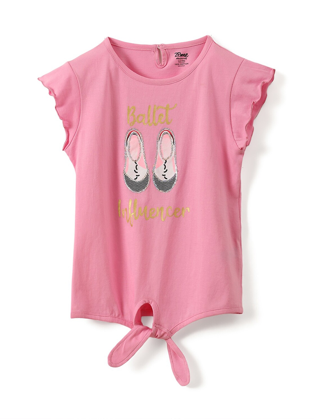 2Bme Girls Typography Printed Regular Fit Cotton T-shirt, Pink