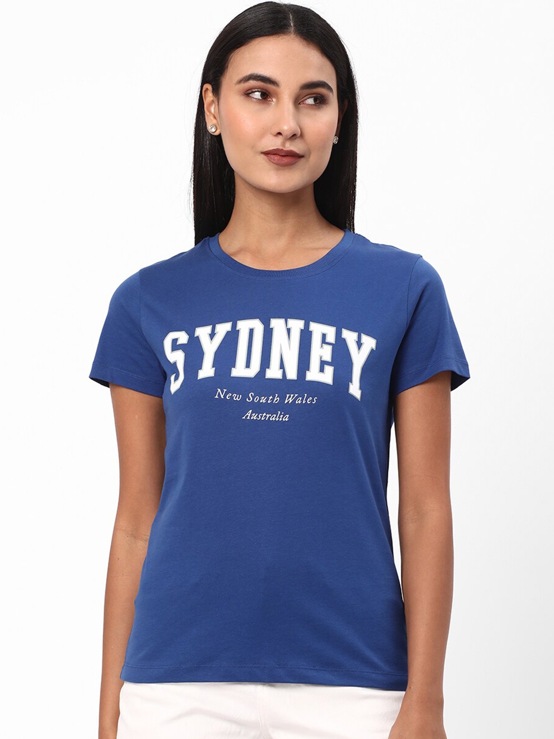 R&B Typography Printed Cotton T-shirt, Blue