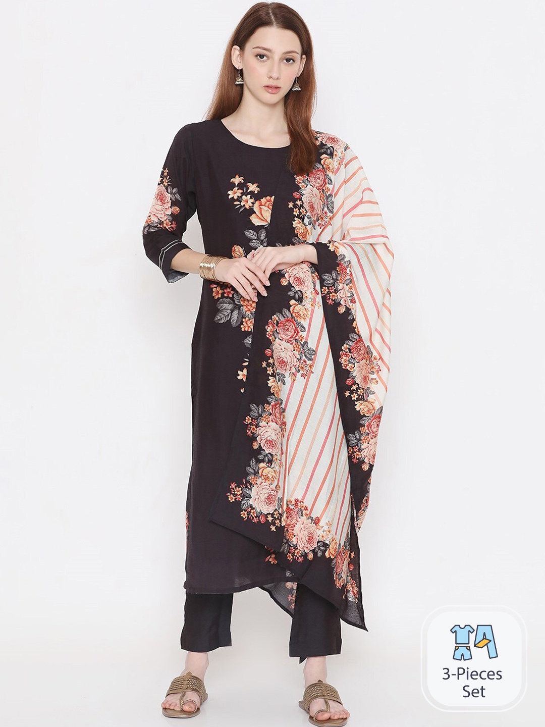 PRESENT CREATION Floral Printed Pure Cotton Straight Kurta With Trousers & Dupatta, Brown
PRESENT CREATION Floral Printed Pure Cotton Straight Kurta With Trousers & Dupatta, Brown