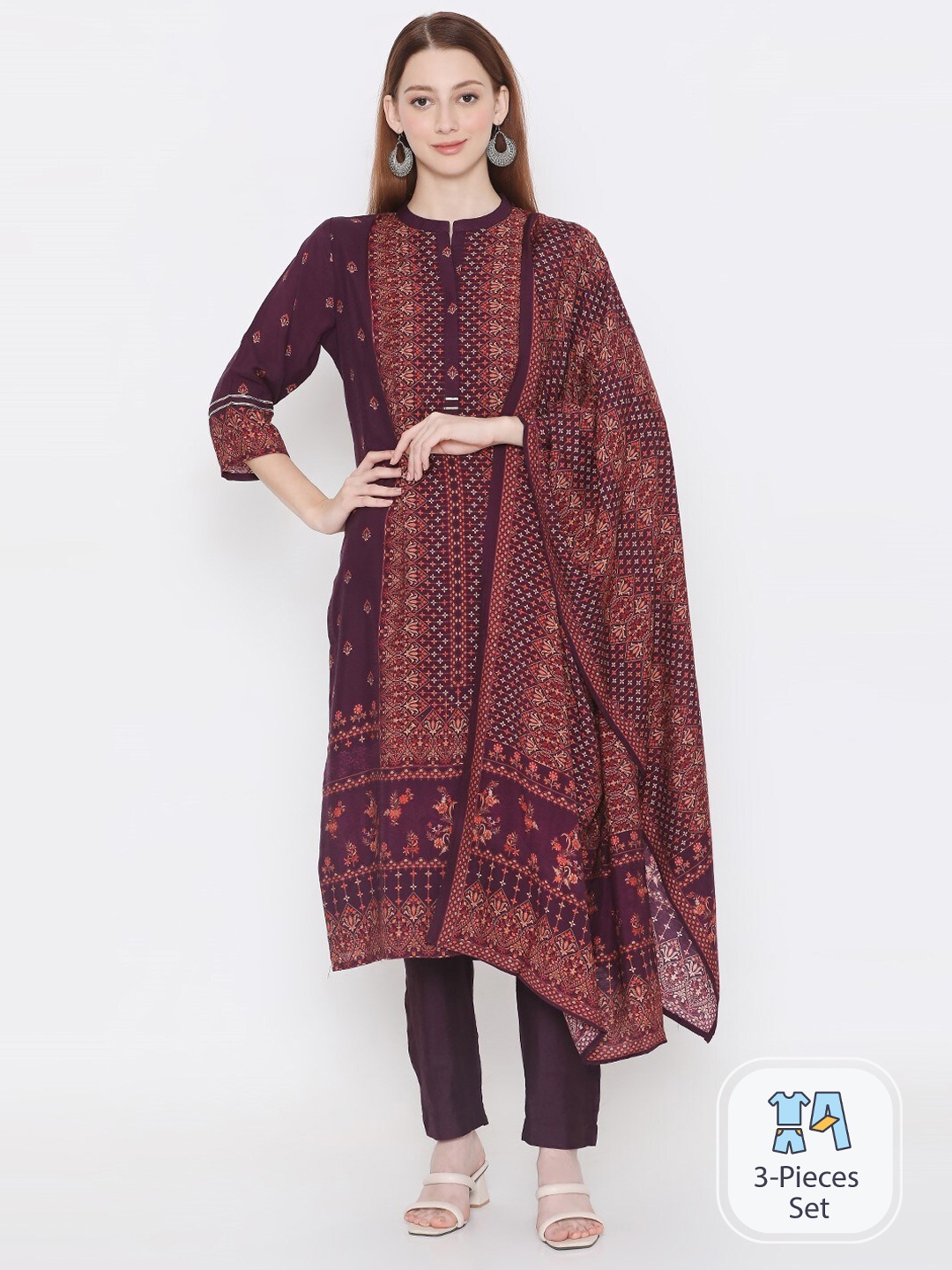 PRESENT CREATION Ethnic Motifs Printed Pure Cotton Kurta With Trousers & Dupatta, Maroon
PRESENT CREATION Ethnic Motifs Printed Pure Cotton Kurta With Trousers & Dupatta, Maroon