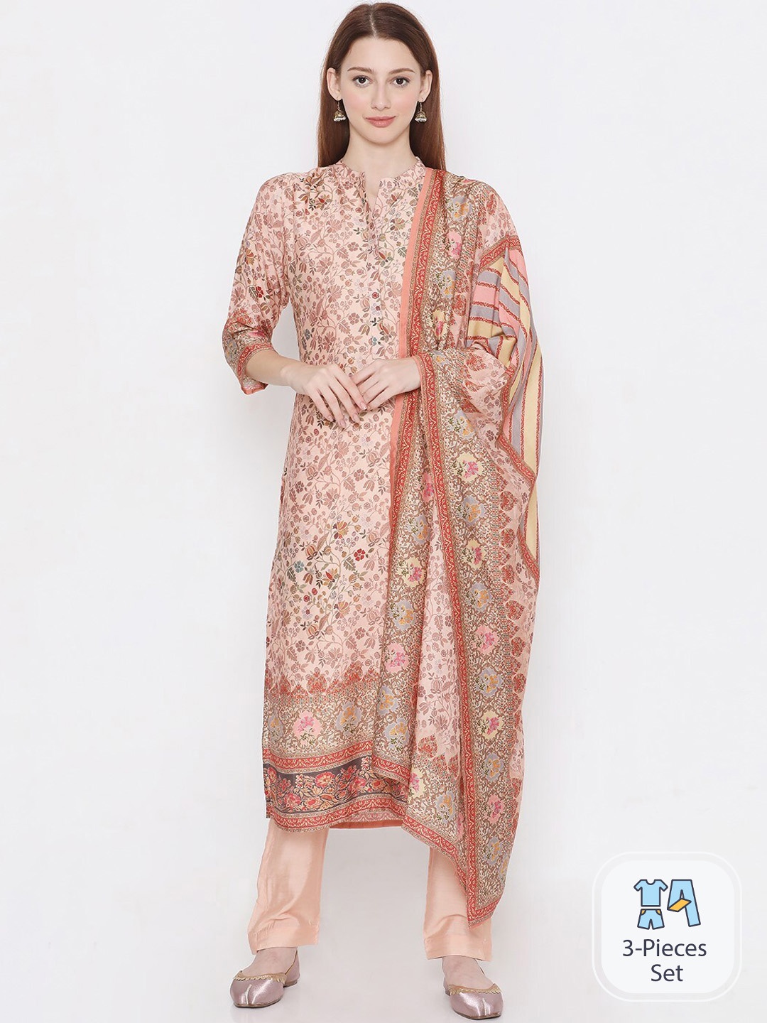 PRESENT CREATION Floral Printed Mandarin Collar Pure Cotton Kurta With Trousers & Dupatta, Coral
PRESENT CREATION Floral Printed Mandarin Collar Pure Cotton Kurta With Trousers & Dupatta, Coral