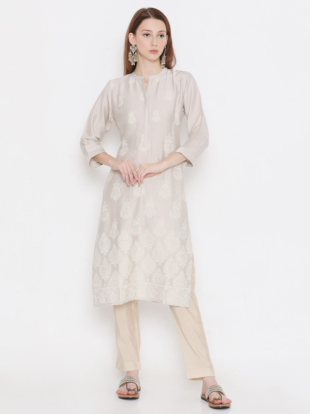 PRESENT CREATION Ethnic Motifs Printed Mandarin Collar Pure Cotton Straight Kurta, Taupe
PRESENT CREATION Ethnic Motifs Printed Mandarin Collar Pure Cotton Straight Kurta, Taupe
