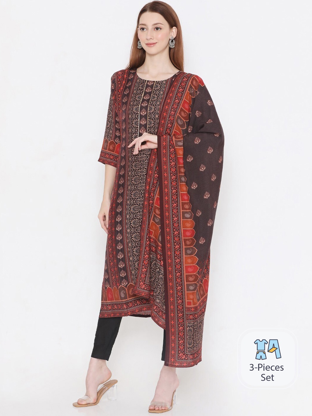 PRESENT CREATION Ethnic Motifs Printed Pure Cotton Straight Kurta & Trousers With Dupatta, Brown
PRESENT CREATION Ethnic Motifs Printed Pure Cotton Straight Kurta & Trousers With Dupatta, Brown