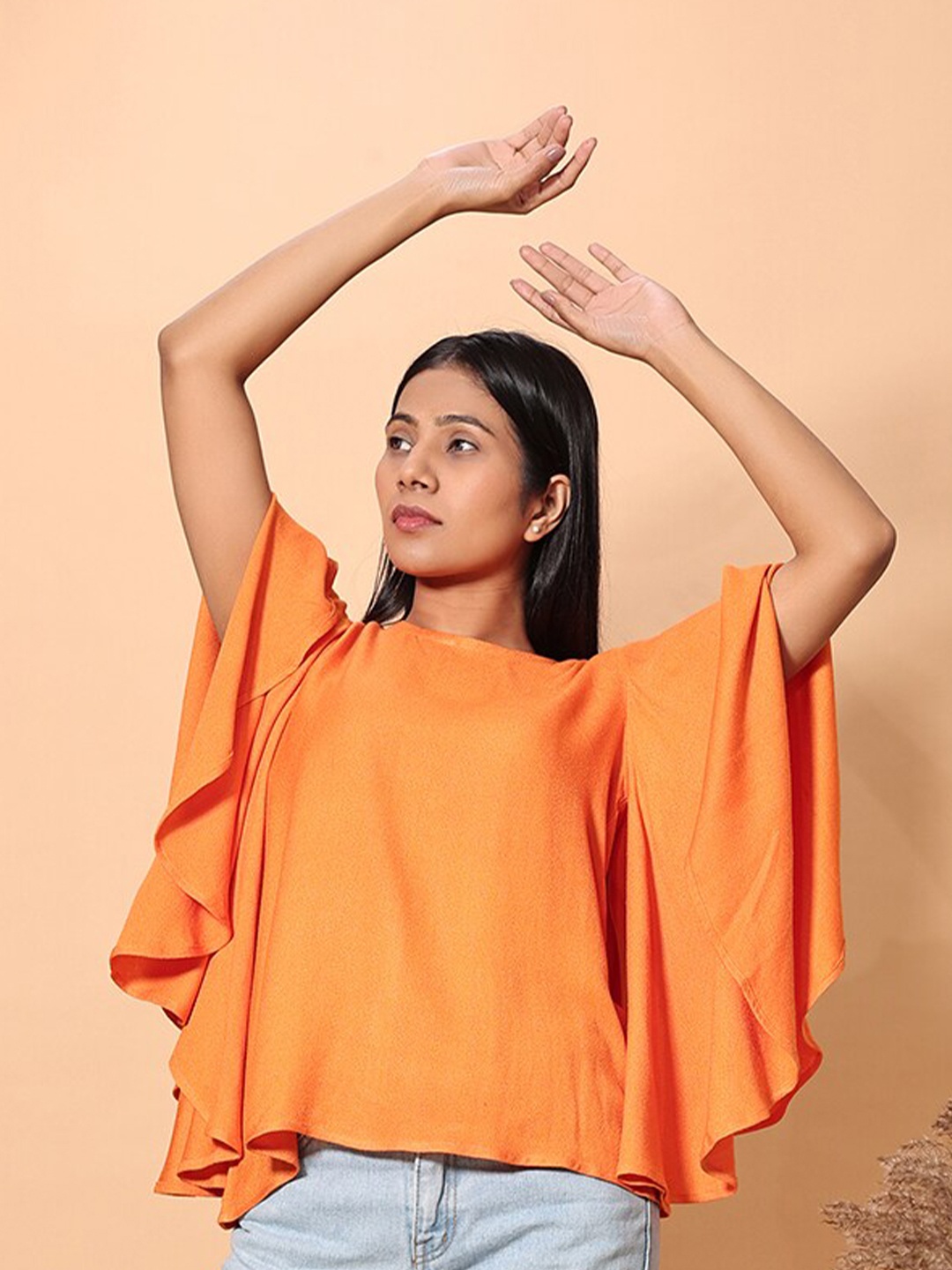 Earth Republic Flutter Sleeves Top, Orange