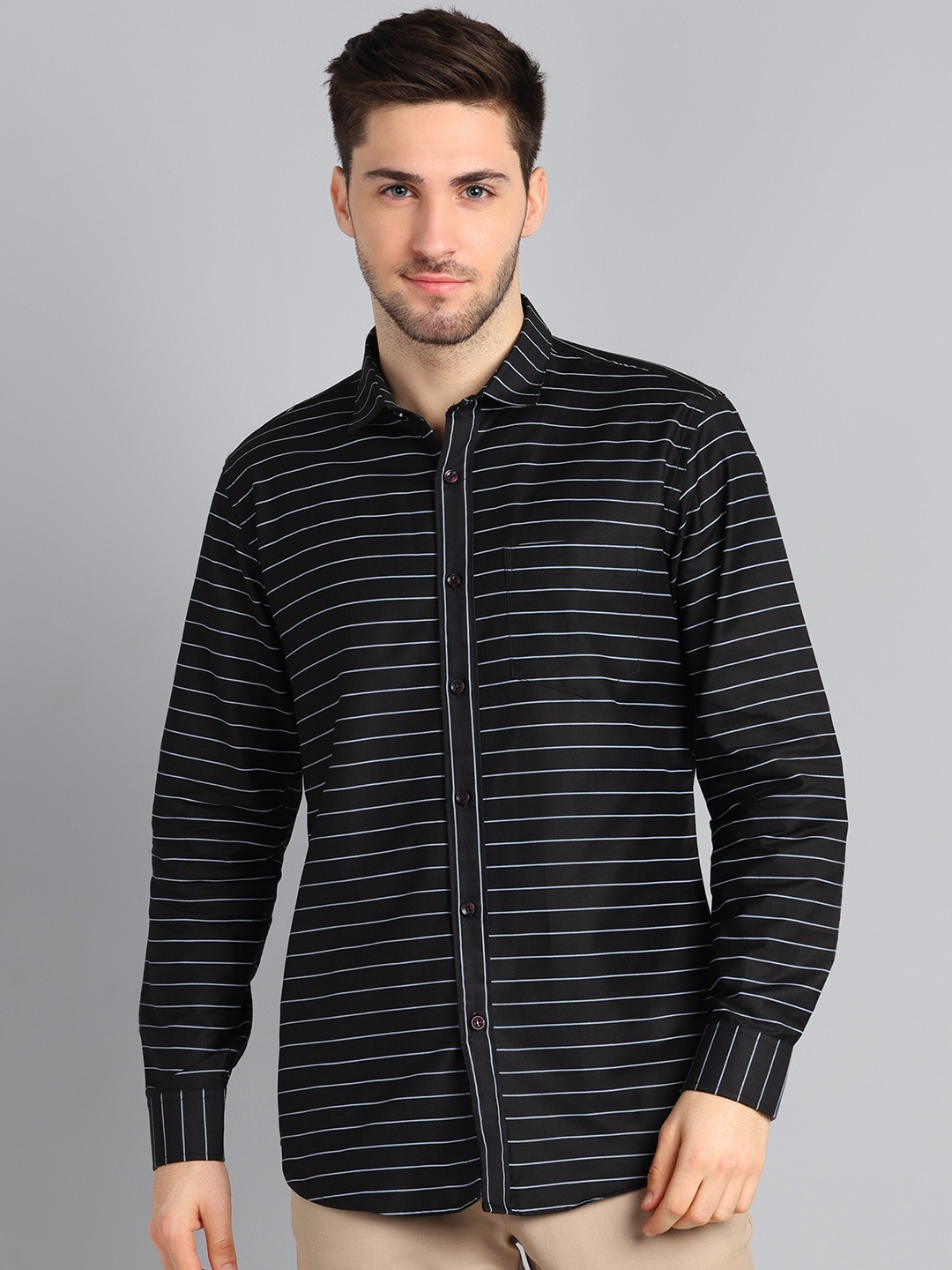 HANUMNTRA Comfort Horizontal Striped Spread Collar Regular Fit Polycotton Casual Shirt, Black
HANUMNTRA Comfort Horizontal Striped Spread Collar Regular Fit Polycotton Casual Shirt, Black