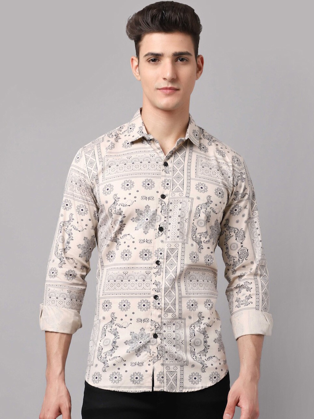 HANUMNTRA Comfort Ethnic Motif Printed Spread Collar Regular Fit Polycotton Casual Shirt, Beige
HANUMNTRA Comfort Ethnic Motif Printed Spread Collar Regular Fit Polycotton Casual Shirt, Beige