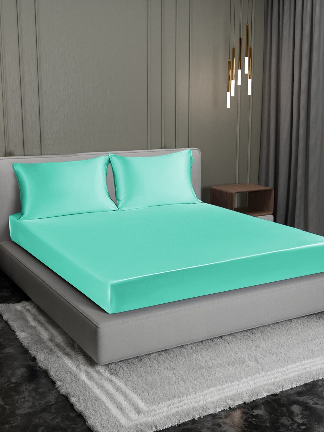 Cloth Fusion Elite Sea Green Silk Satin 300 TC Fitted King Bedsheet With 2 Pillow Covers
Cloth Fusion Elite Sea Green Silk Satin 300 TC Fitted King Bedsheet With 2 Pillow Covers
