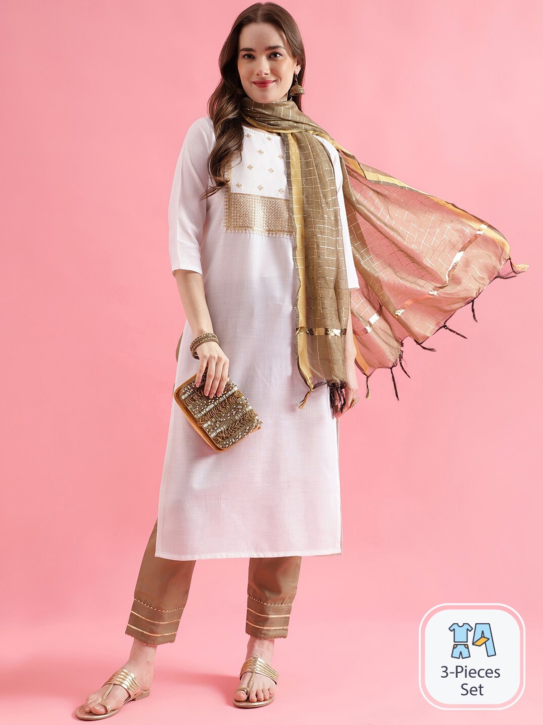 PPTOSS Geometric Embroidered Zari Pure Cotton Straight Kurta & Trousers With Dupatta, White
PPTOSS Geometric Embroidered Zari Pure Cotton Straight Kurta & Trousers With Dupatta, White