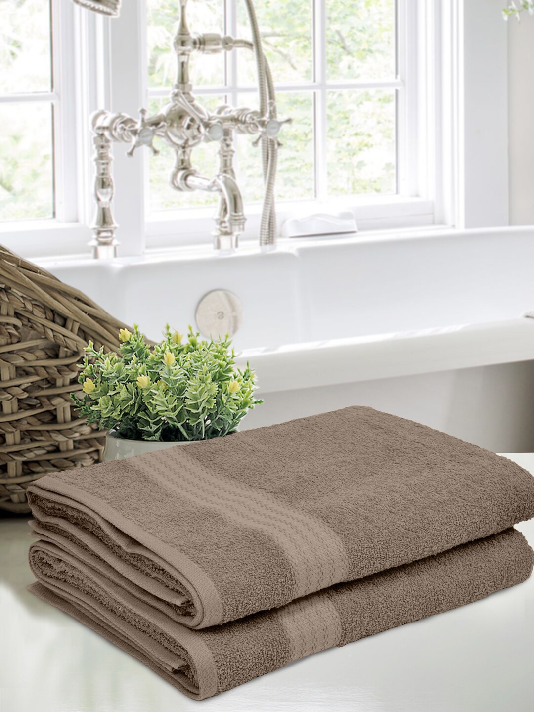 Home Fresh Beige 2-Pieces Pure Cotton Bath Towels