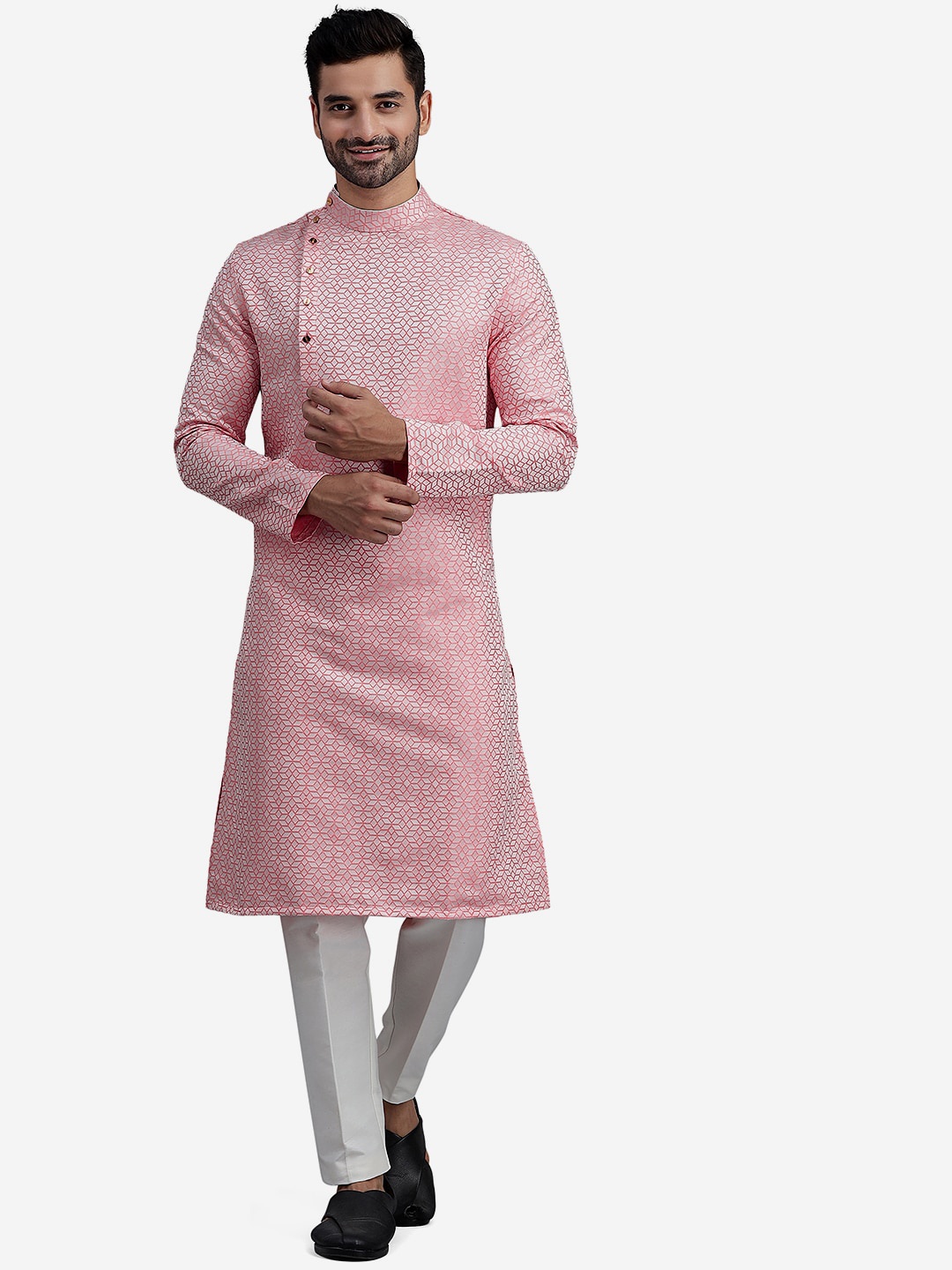 THE KURTA COMPANY Woven Design Band Collar Jacquard Angrakha Straight Kurta, Pink
THE KURTA COMPANY Woven Design Band Collar Jacquard Angrakha Straight Kurta, Pink