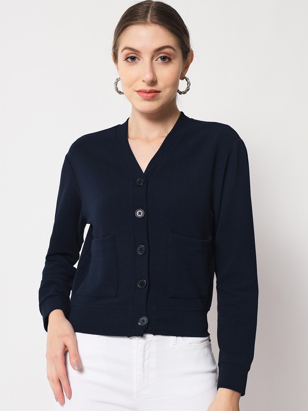 Chemistry V-Neck Shirt Style Top, Navy blue