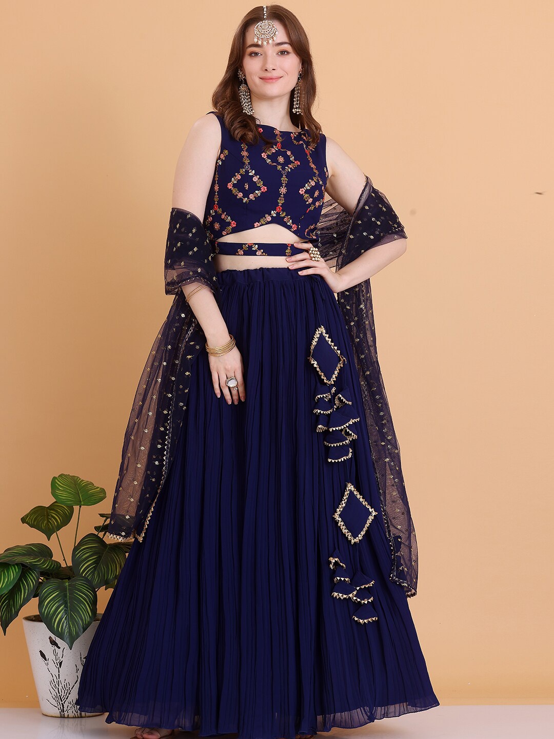 Ethnovog Embroidered Sequinned Detail Ready to Wear Lehenga & Blouse With Dupatta, Blue
Ethnovog Embroidered Sequinned Detail Ready to Wear Lehenga & Blouse With Dupatta, Blue