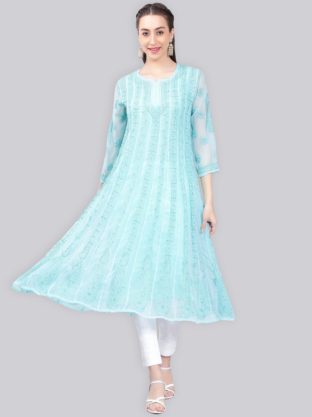 Seva Chikan Ethnic Motifs Embroidered Chikankari Anarkali Kurta, Sea green
Seva Chikan Ethnic Motifs Embroidered Chikankari Anarkali Kurta, Sea green