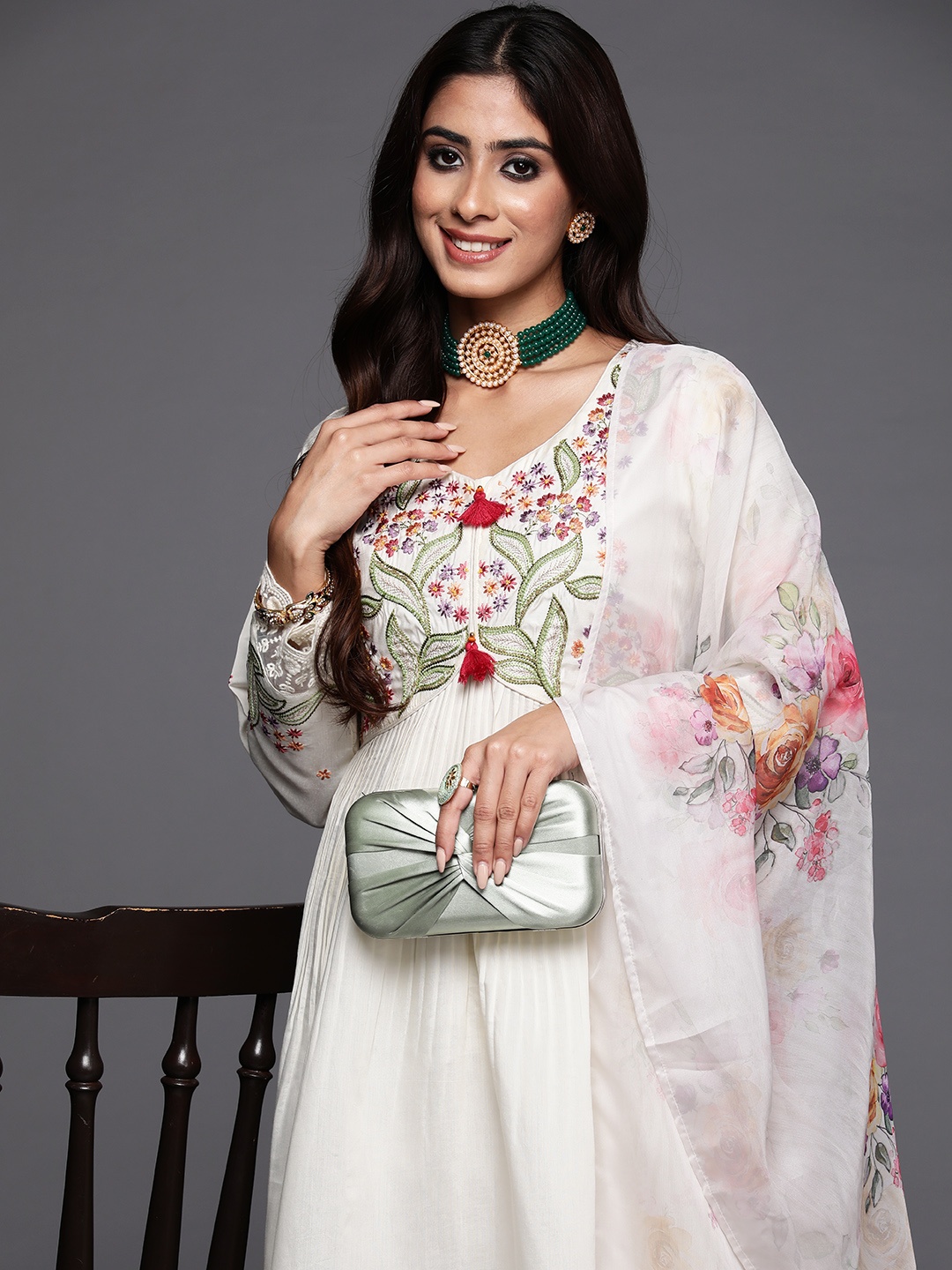 Indo Era Women Embroidered Empire Thread Work Kurta with Trousers & Dupatta, Off white
Indo Era Women Embroidered Empire Thread Work Kurta with Trousers & Dupatta, Off white