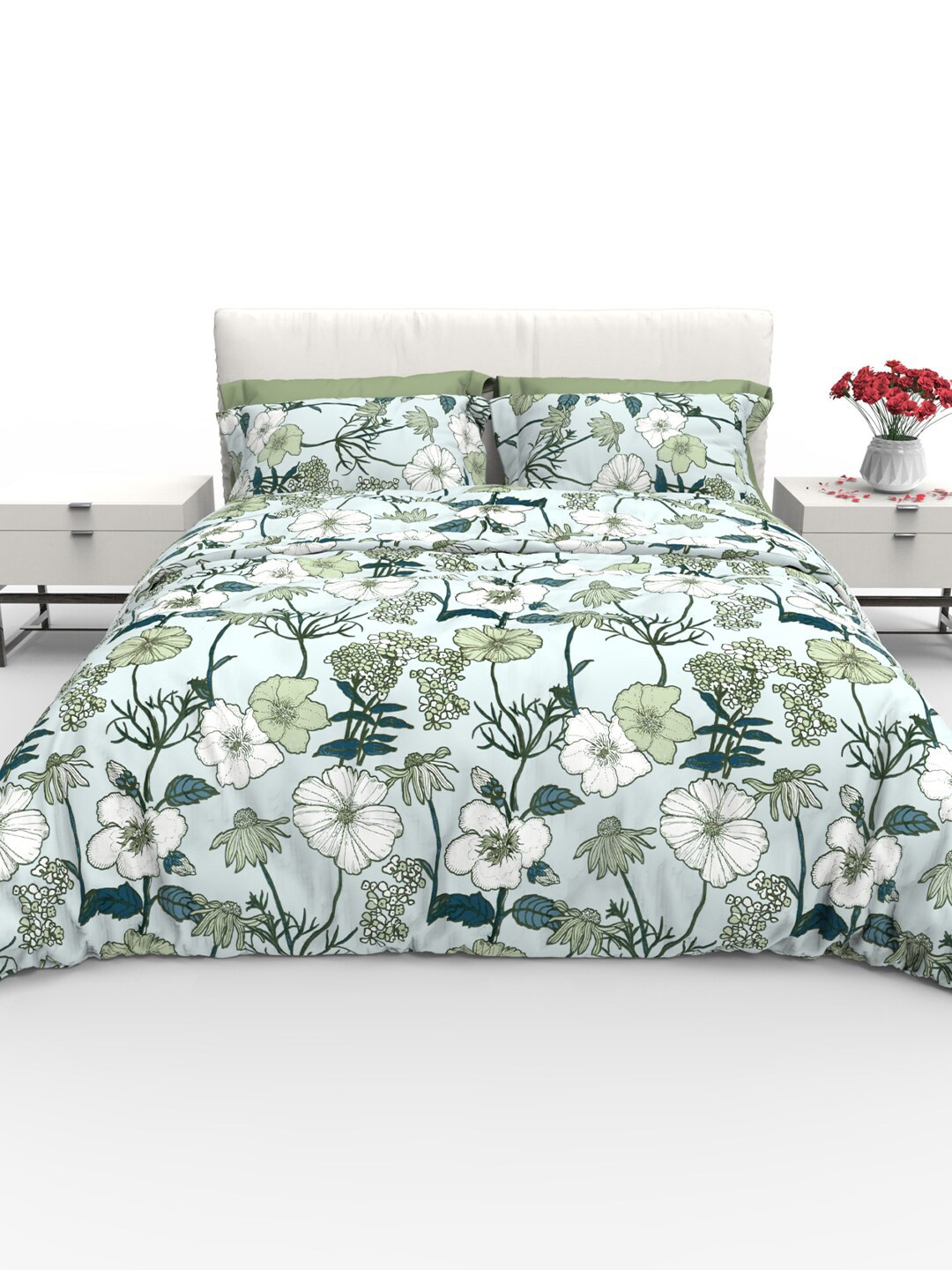 THE WHITE MOSS Faith Green & White Floral Cotton 220 TC Queen Bedsheet & 2 Pillow Covers
THE WHITE MOSS Faith Green & White Floral Cotton 220 TC Queen Bedsheet & 2 Pillow Covers