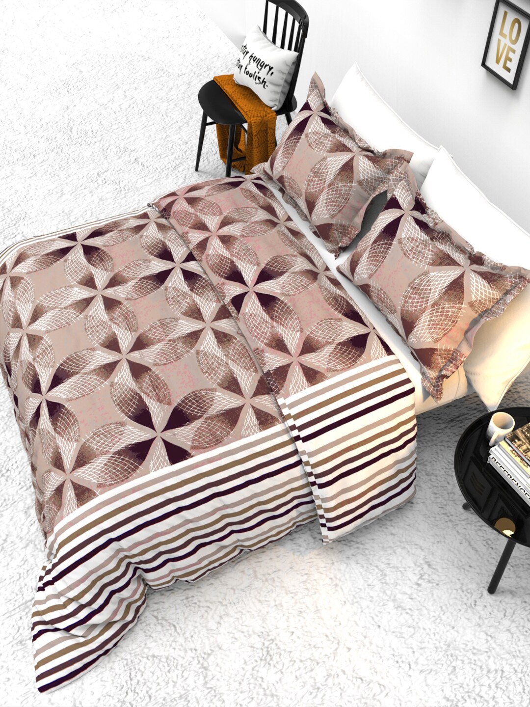THE WHITE MOSS Faith Brown Printed 220 TC Cotton Satin Queen Bedsheet With 2 Pillow Covers
THE WHITE MOSS Faith Brown Printed 220 TC Cotton Satin Queen Bedsheet With 2 Pillow Covers