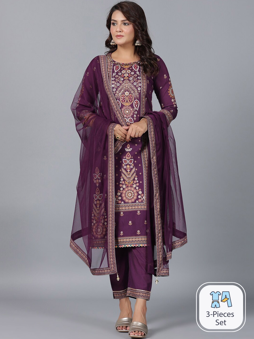 Juniper Ethnic Motifs Printed Chanderi Silk Straight Kurta & Trousers With Dupatta, Purple
Juniper Ethnic Motifs Printed Chanderi Silk Straight Kurta & Trousers With Dupatta, Purple