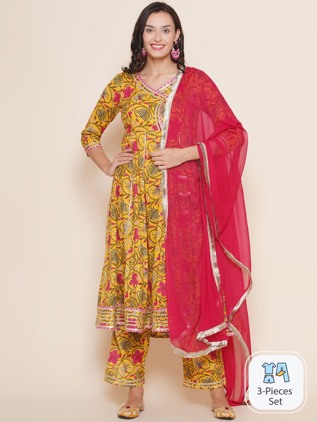 Bhama Couture Floral Printed Gotta Patti Pure Cotton Kurta & Trousers With Dupatta, Yellow
Bhama Couture Floral Printed Gotta Patti Pure Cotton Kurta & Trousers With Dupatta, Yellow