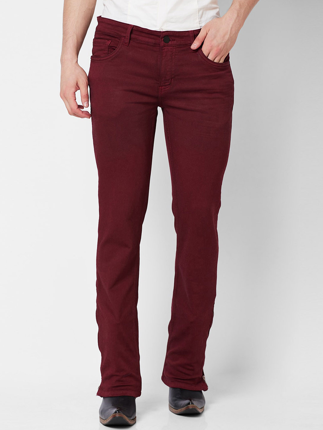 mode de base Men Bootcut Mid-Rise Cotton Jeans, Maroon