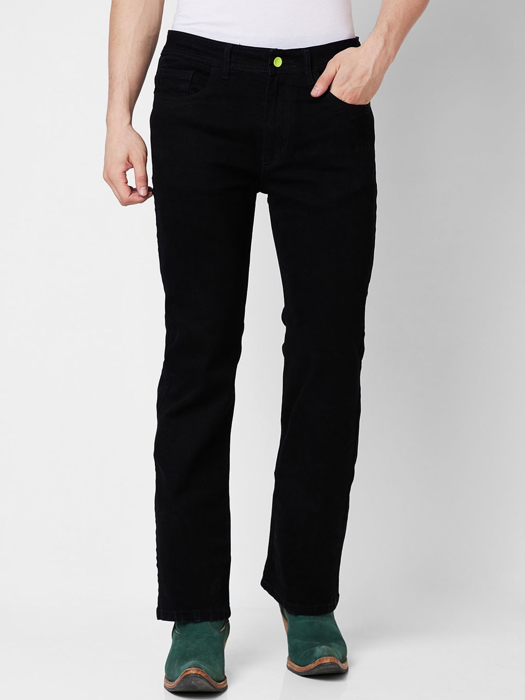 mode de base Men Bootcut Mid-Rise Cotton Jeans, Black