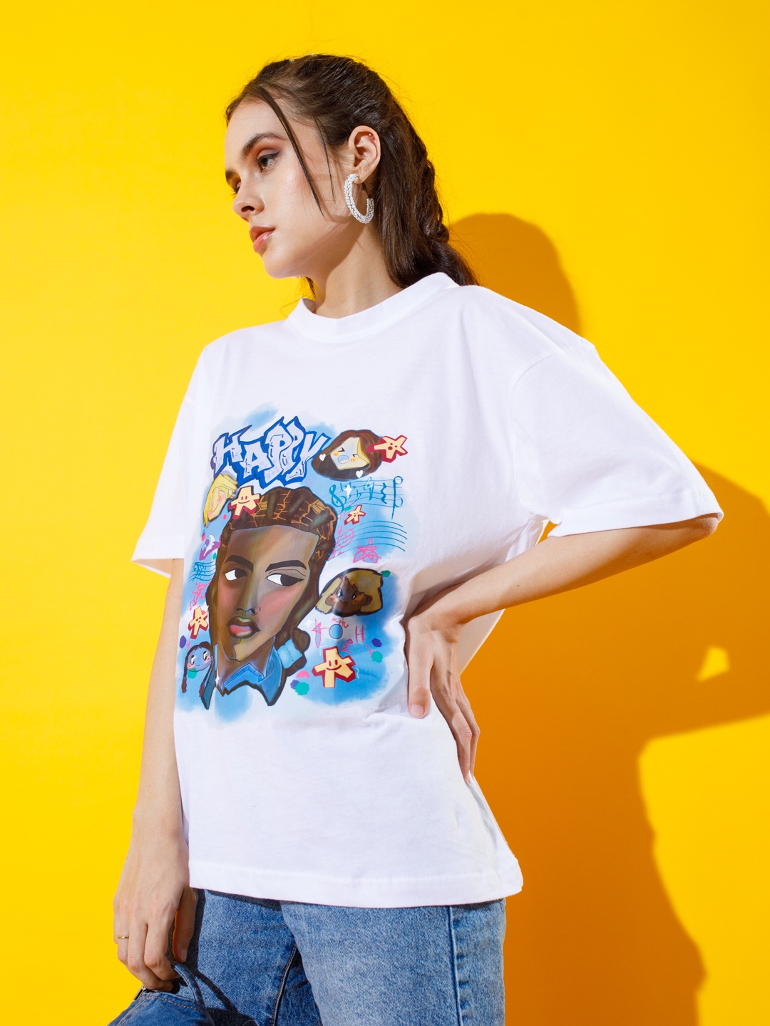 Stylecast X Hersheinbox Printed Drop-Shoulder Sleeves Cotton T-shirt, White
Stylecast X Hersheinbox Printed Drop-Shoulder Sleeves Cotton T-shirt, White