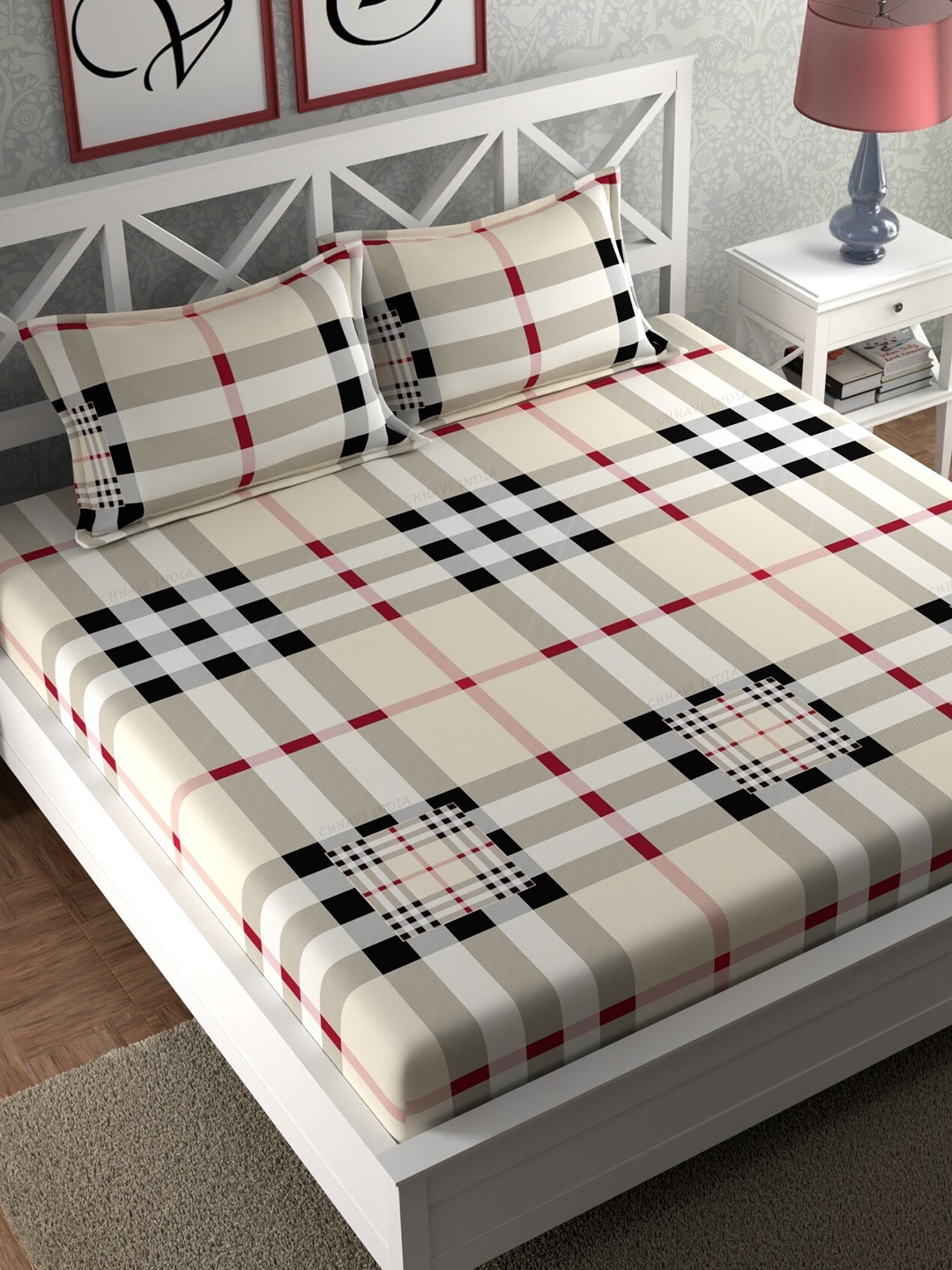 CHHAVI INDIA Cream-Coloured & Black Geometric 210 TC King Bedsheet with 2 Pillow Covers
CHHAVI INDIA Cream-Coloured & Black Geometric 210 TC King Bedsheet with 2 Pillow Covers