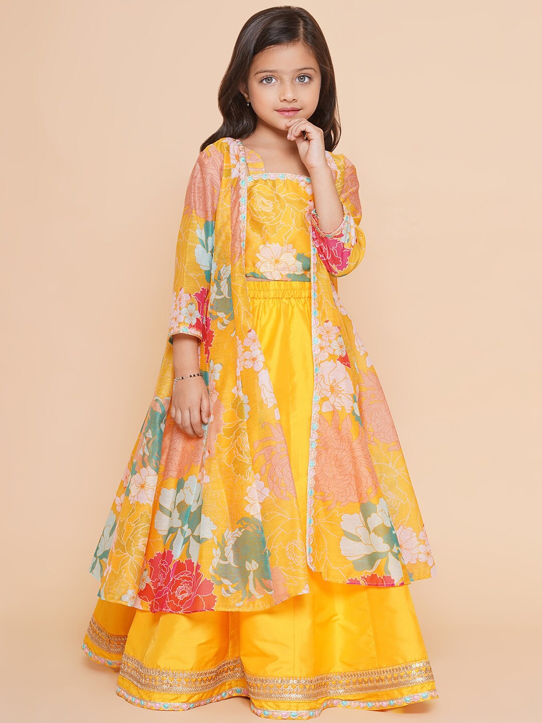 Bitiya by Bhama Girls Floral Printed Ready to Wear Lehenga & Blouse With Shrug, Yellow
Bitiya by Bhama Girls Floral Printed Ready to Wear Lehenga & Blouse With Shrug, Yellow