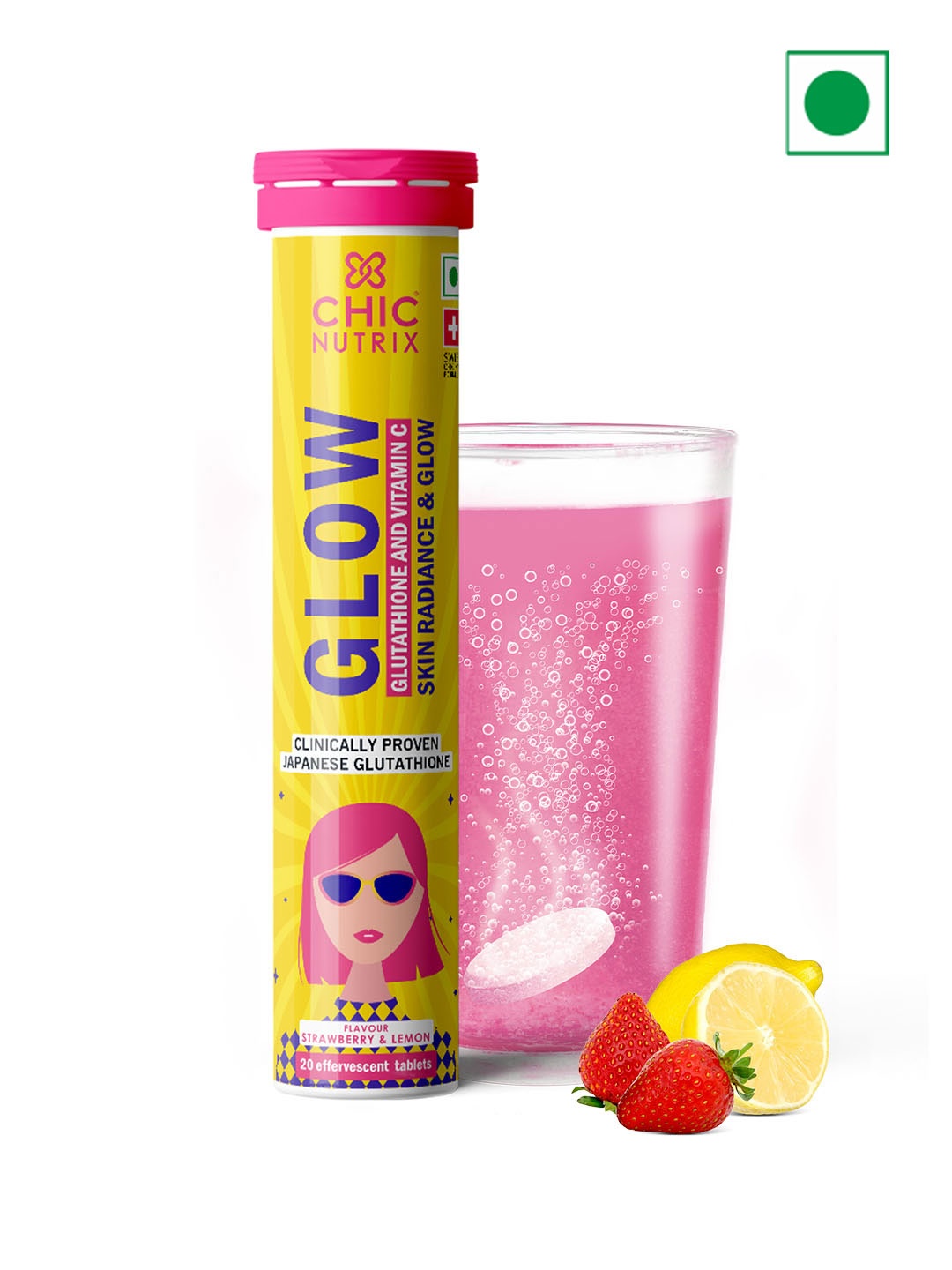 CHICNUTRIX Strawberry & Lemon Flavour Glow Glutathione & Vitamin C Tablets - 20 Tablets, Yellow
CHICNUTRIX Strawberry & Lemon Flavour Glow Glutathione & Vitamin C Tablets - 20 Tablets, Yellow