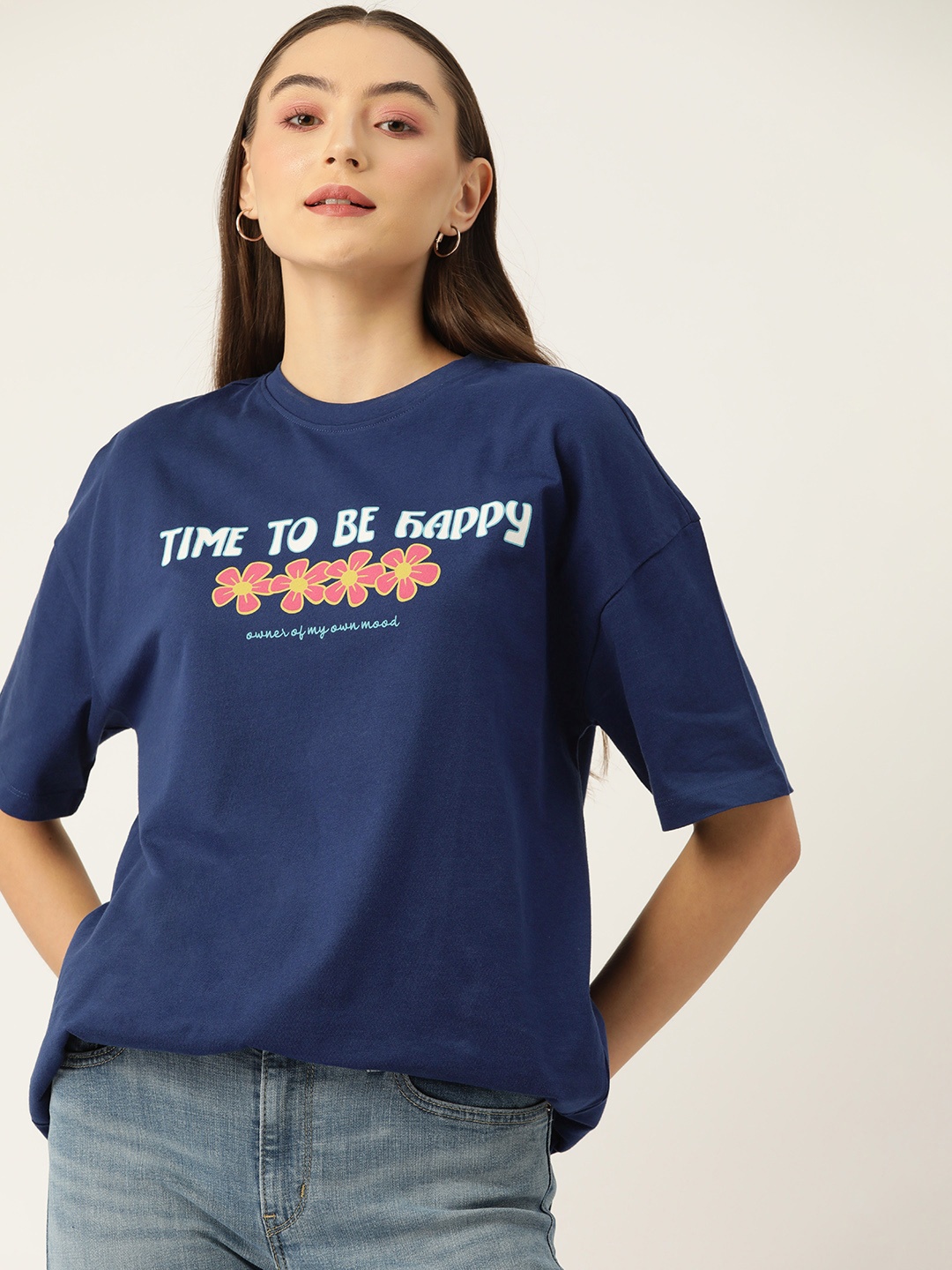 DressBerry Women Typography Printed Drop-Shoulder Sleeves Pure Cotton Boxy T-shirt, Navy blue
DressBerry Women Typography Printed Drop-Shoulder Sleeves Pure Cotton Boxy T-shirt, Navy blue