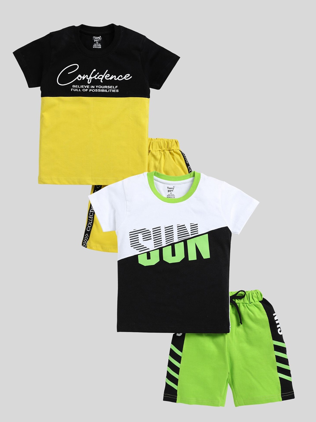 Toonyport Infant Boys Pack Of 2 Typography Printed Pure Cotton T-shirt with Shorts, Yellow
Toonyport Infant Boys Pack Of 2 Typography Printed Pure Cotton T-shirt with Shorts, Yellow