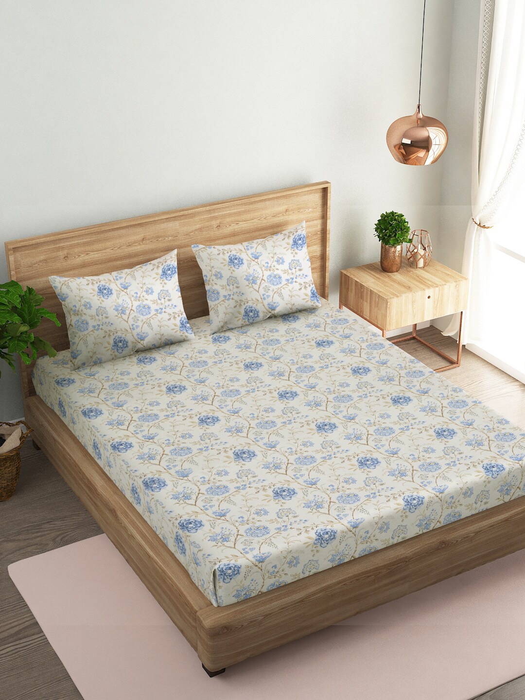 Naksh White & Blue Floral Floral Printed Cotton 144 TC Queen Bedsheet with 2 Pillow Covers
Naksh White & Blue Floral Floral Printed Cotton 144 TC Queen Bedsheet with 2 Pillow Covers