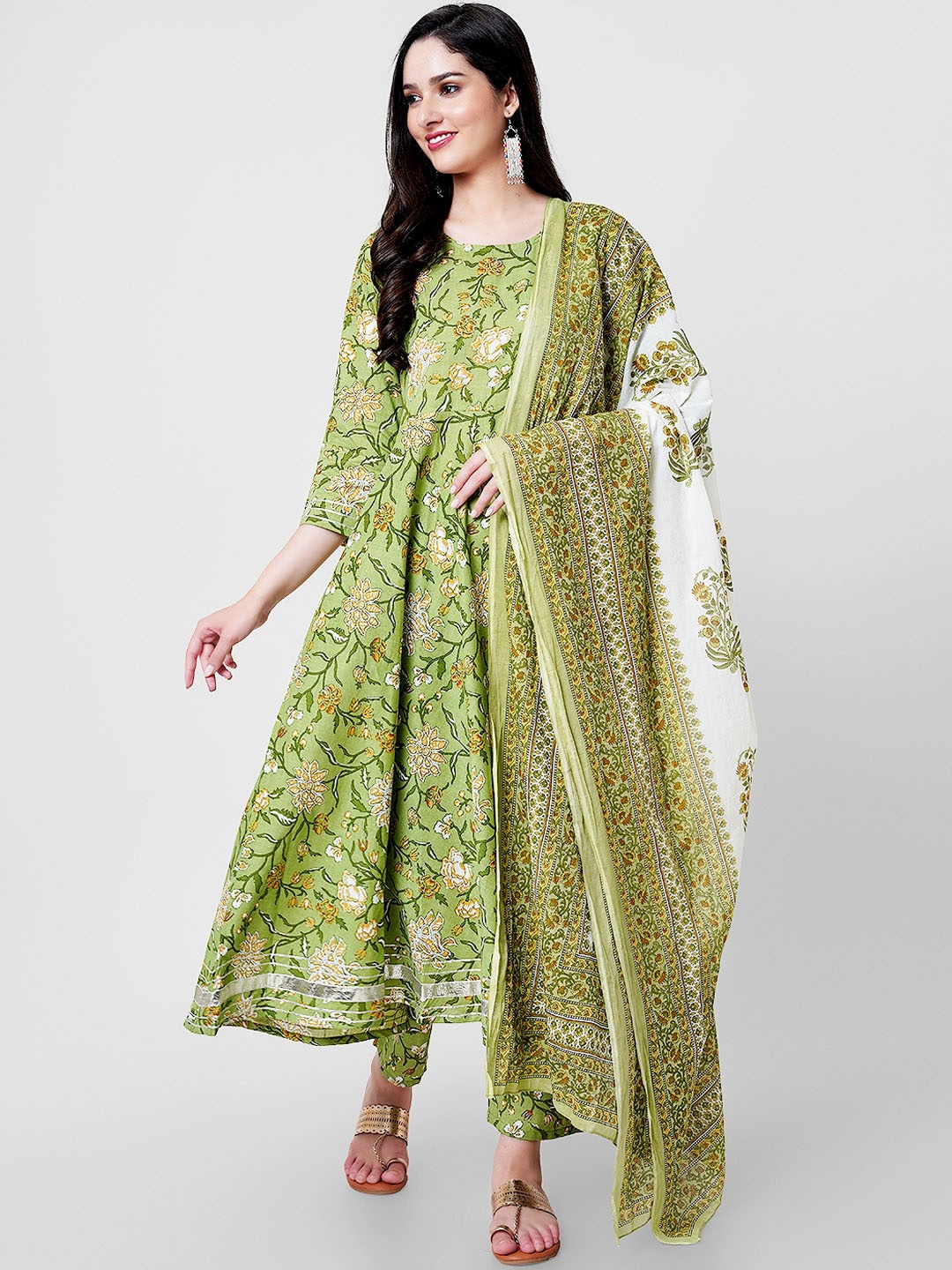 KALINI Floral Printed Gotta Patti Pure Cotton Anarkali Kurta with Trousers & With Dupatta, Green
KALINI Floral Printed Gotta Patti Pure Cotton Anarkali Kurta with Trousers & With Dupatta, Green