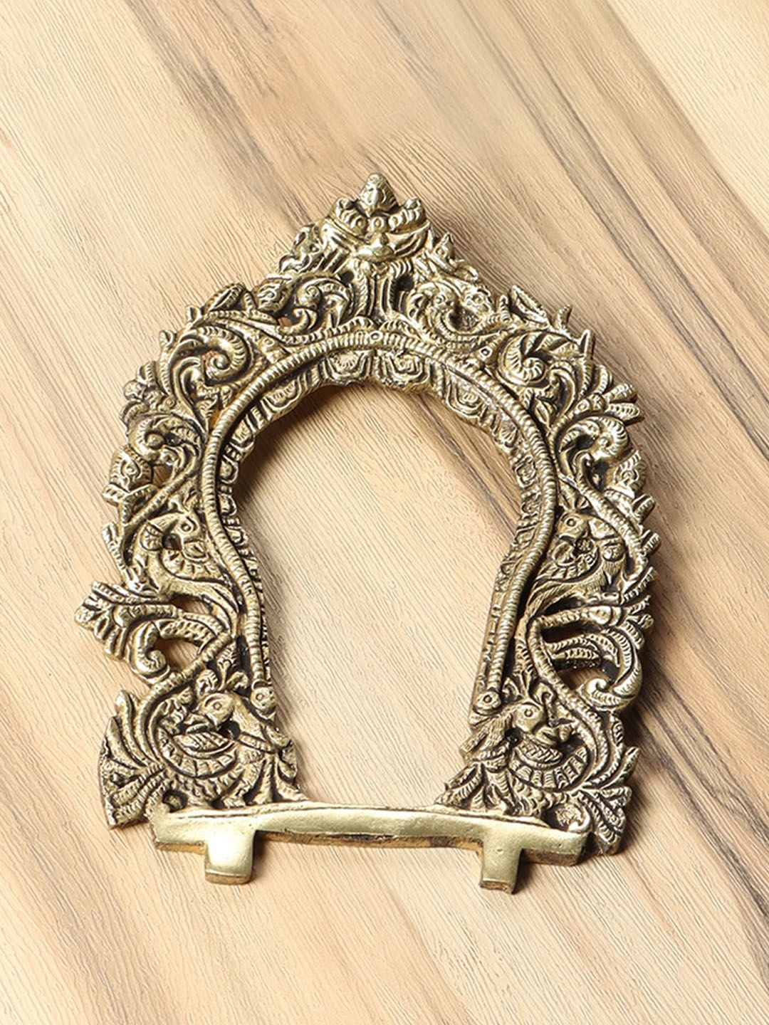 Two Moustaches Yellow Textured Carved Peacock Design Brass Prabhavali Frame Wall Hanging, Gold
Two Moustaches Yellow Textured Carved Peacock Design Brass Prabhavali Frame Wall Hanging, Gold