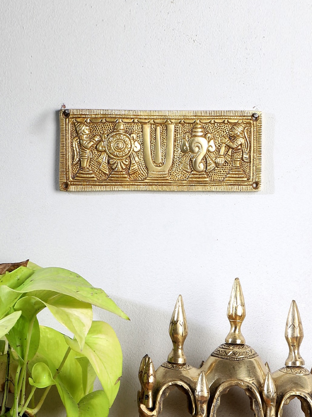 Two Moustaches Yellow Textured Brass Shankh Chakra Namah & Hanuman & Garuda Wall Hanging, Gold
Two Moustaches Yellow Textured Brass Shankh Chakra Namah & Hanuman & Garuda Wall Hanging, Gold