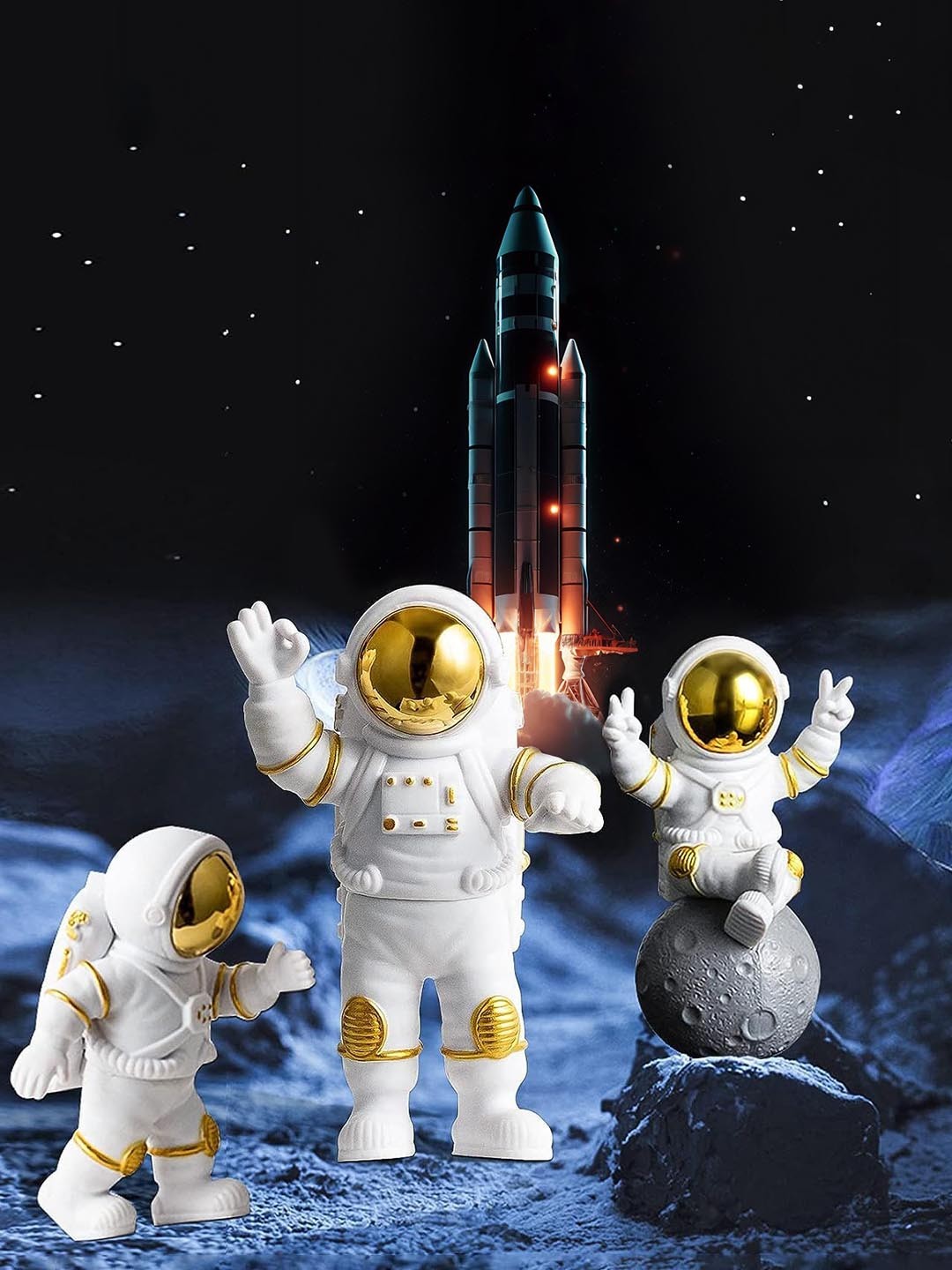 Street27 Gold Toned & White 3 Pcs Textured Polyresin Astronaut Statue Figurine Showpiece
Street27 Gold Toned & White 3 Pcs Textured Polyresin Astronaut Statue Figurine Showpiece