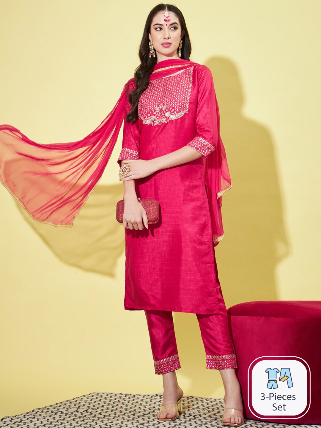 PPTOSS Ethnic Motifs Yoke Design Regular Thread Work Kurta with Trousers & With Dupatta, Pink
PPTOSS Ethnic Motifs Yoke Design Regular Thread Work Kurta with Trousers & With Dupatta, Pink