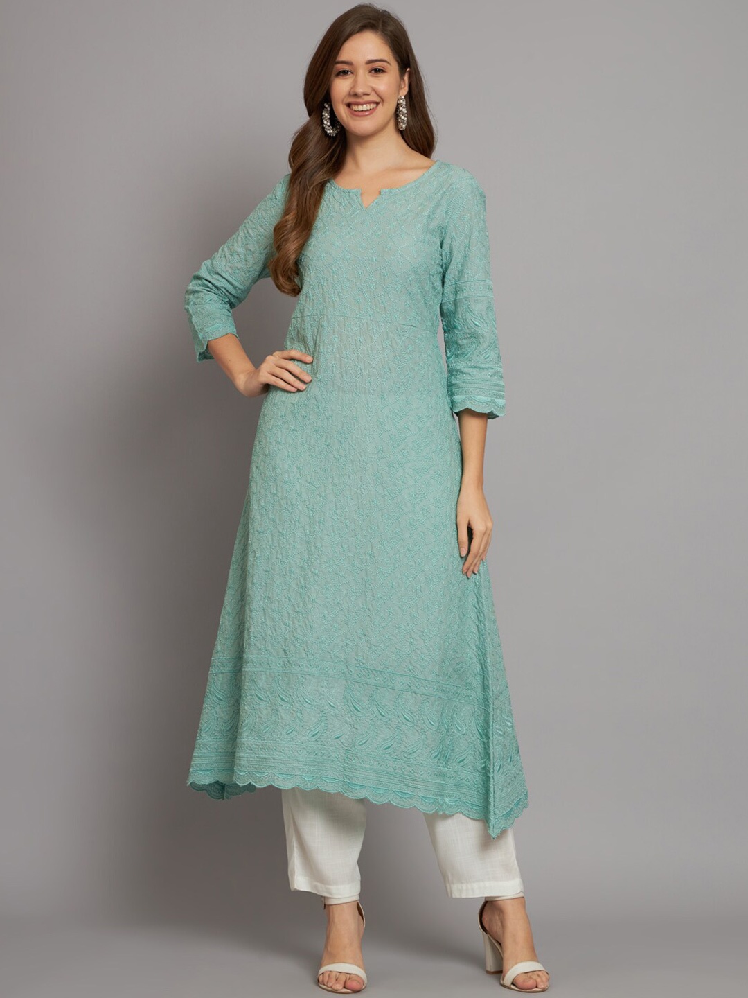 Miramaar Ethnic Motifs Embroidered Round Neck Cotton Thread Work A-Line Kurta, Sea green
Miramaar Ethnic Motifs Embroidered Round Neck Cotton Thread Work A-Line Kurta, Sea green