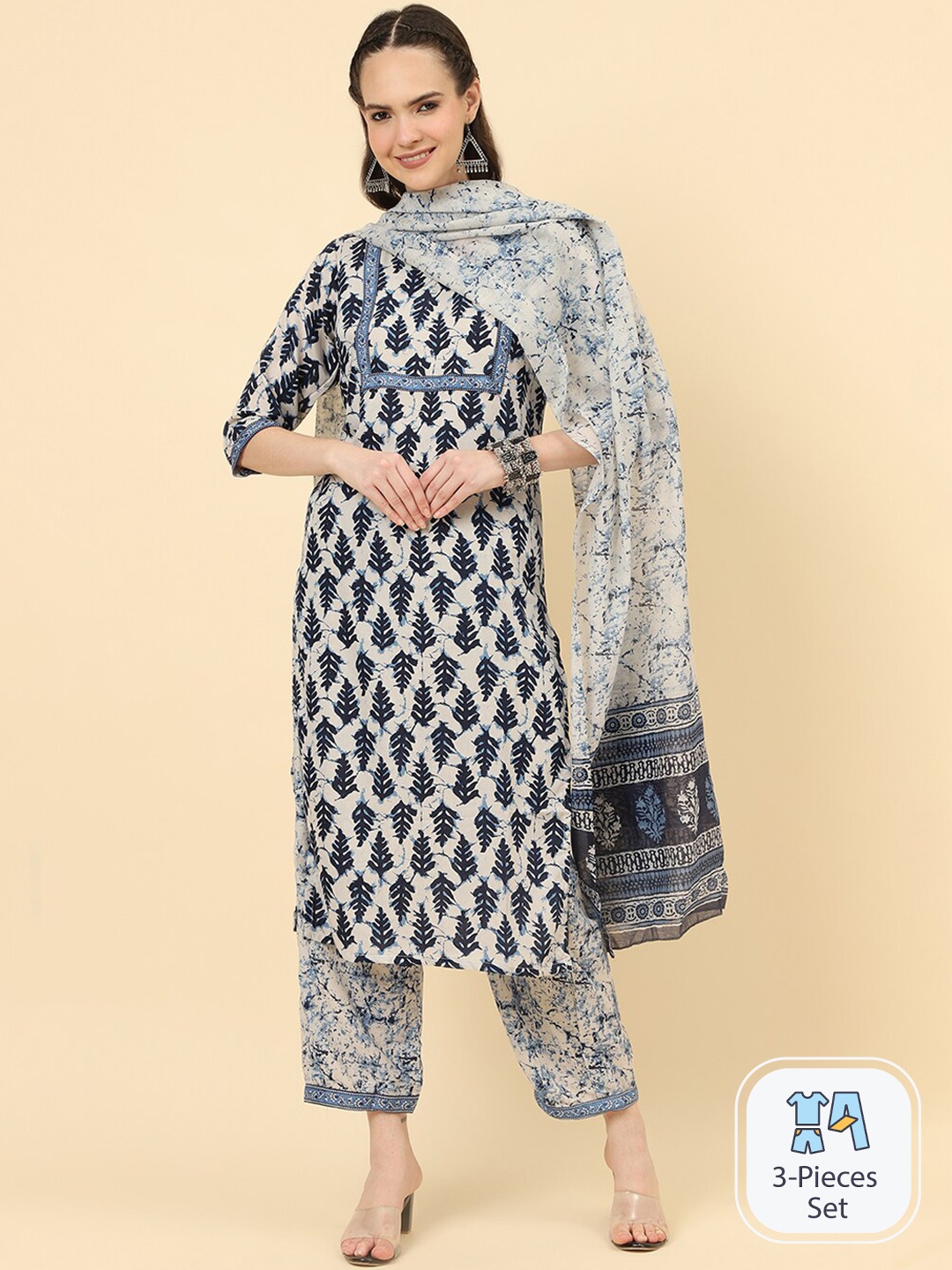 KALINI Ethnic Motifs Printed Regular Kurta with Trousers & With Dupatta, White
KALINI Ethnic Motifs Printed Regular Kurta with Trousers & With Dupatta, White