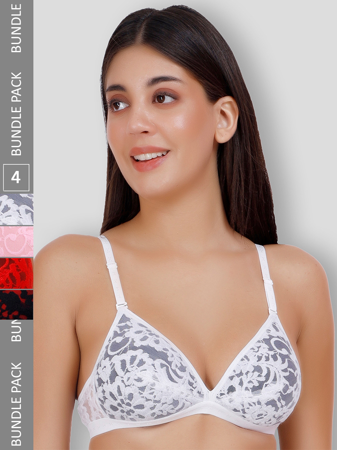 SELFCARE Pack Of 4 Net Embroided Half Coverage Plunge Bra With Adjustable Straps, White
SELFCARE Pack Of 4 Net Embroided Half Coverage Plunge Bra With Adjustable Straps, White