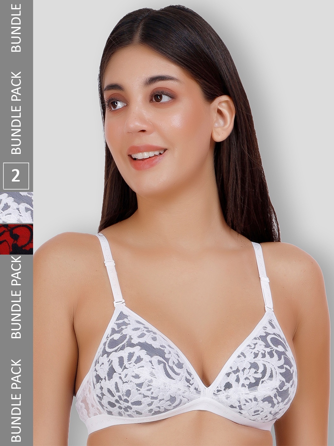 SELFCARE Pack Of 2 Net Embroided Half Coverage Plunge Bra With Adjustable Straps, White
SELFCARE Pack Of 2 Net Embroided Half Coverage Plunge Bra With Adjustable Straps, White
