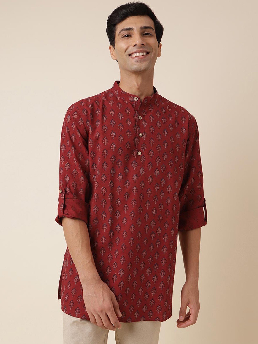 Fabindia Floral Printed Band Collar Roll Up Sleeves Cotton Straight Short Kurta, Maroon
Fabindia Floral Printed Band Collar Roll Up Sleeves Cotton Straight Short Kurta, Maroon