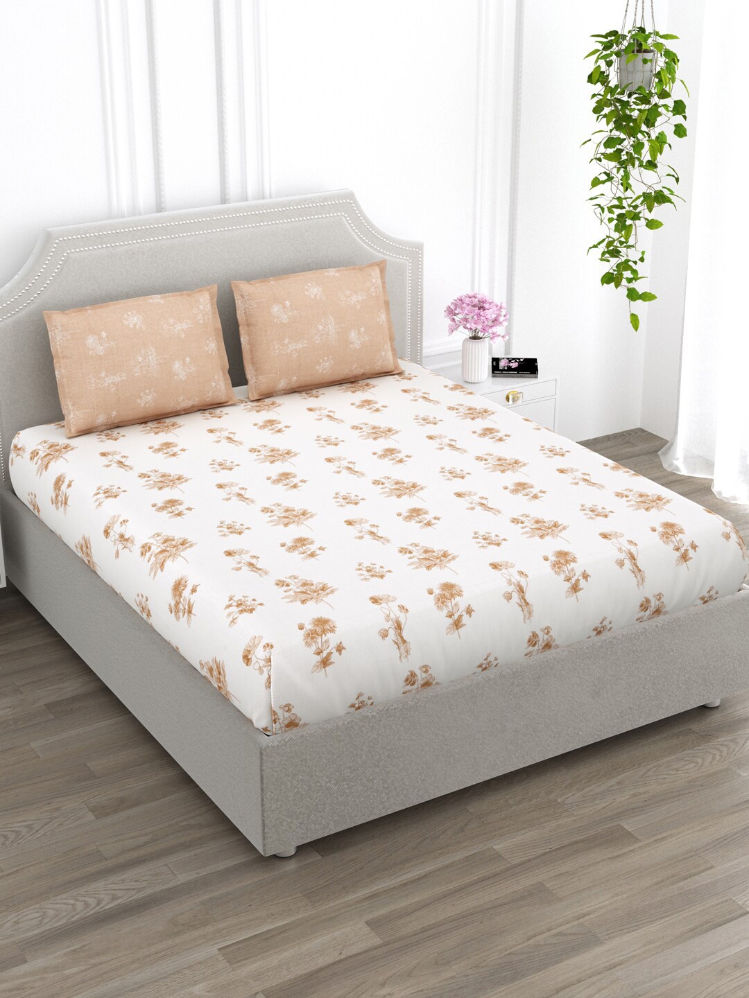 EverHOME Sage White & Orange Floral Cotton 210 TC King Bedsheet With 2 Pillow Covers
EverHOME Sage White & Orange Floral Cotton 210 TC King Bedsheet With 2 Pillow Covers
