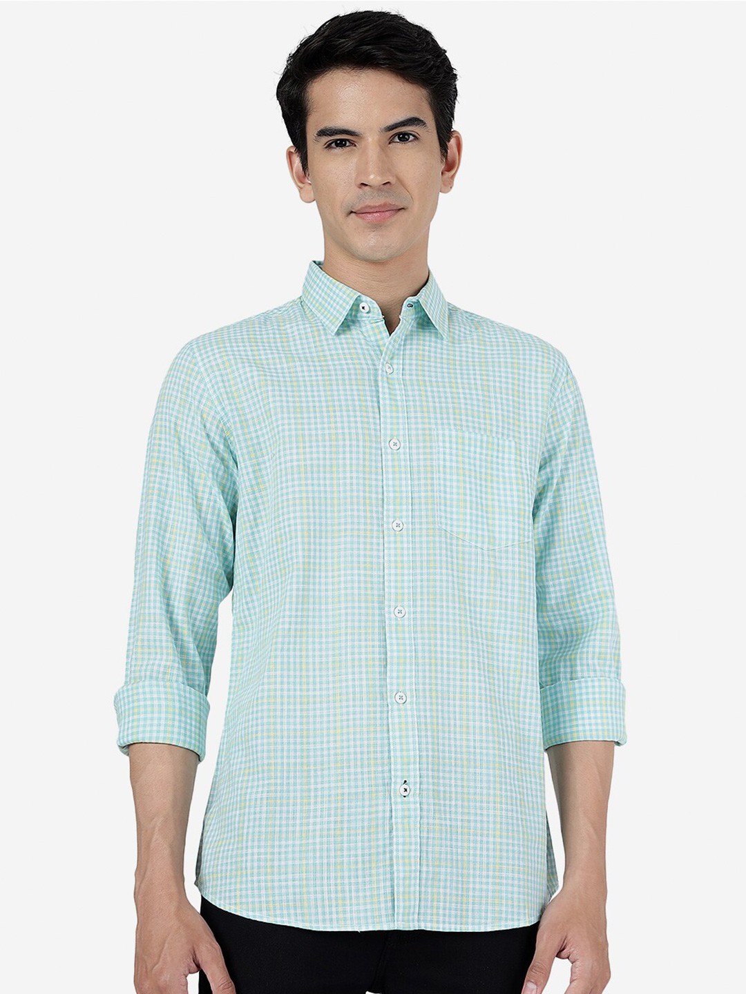 JADE BLUE Slim Fit Other Checks Spread Collar Long Sleeve Pocket Cotton Casual Shirt, Green
JADE BLUE Slim Fit Other Checks Spread Collar Long Sleeve Pocket Cotton Casual Shirt, Green