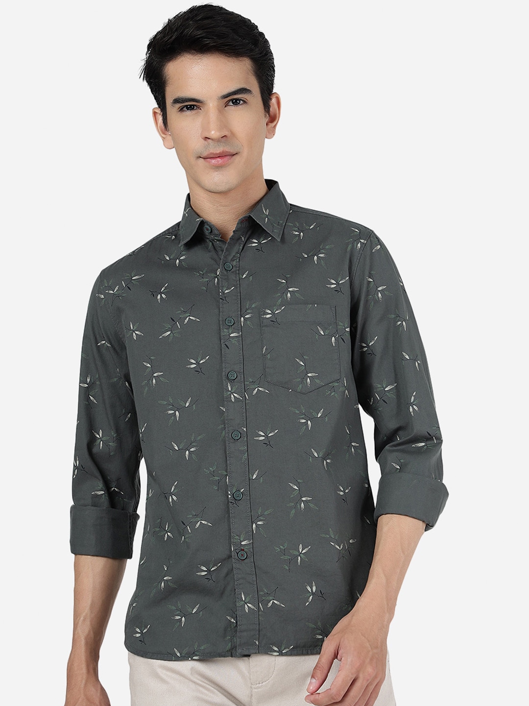 

Greenfibre Floral Printed Slim Fit Pure Cotton Casual Shirt, Green