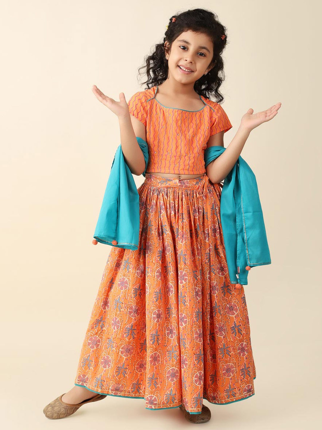 Fabindia Girls Printed Thread Work Ready to Wear Lehenga & Blouse With Dupatta, Orange
Fabindia Girls Printed Thread Work Ready to Wear Lehenga & Blouse With Dupatta, Orange