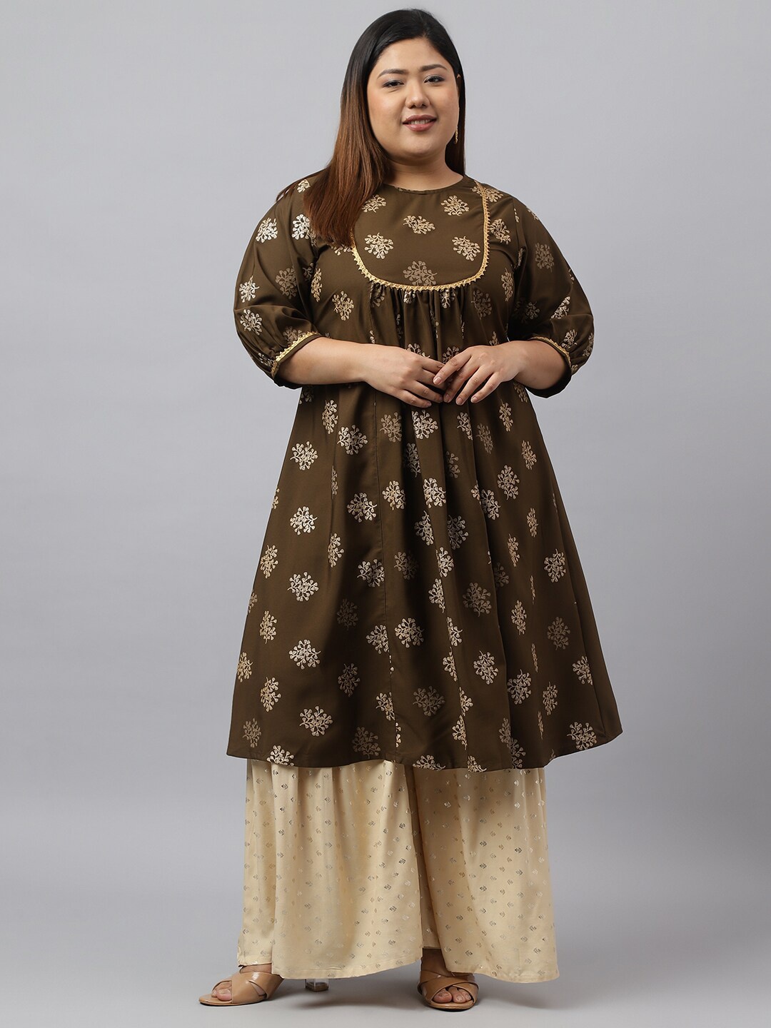 XL LOVE by Janasya Plus Size Ethnic Motifs Printed Gotta Patti A-line Crepe Kurta, Olive
XL LOVE by Janasya Plus Size Ethnic Motifs Printed Gotta Patti A-line Crepe Kurta, Olive