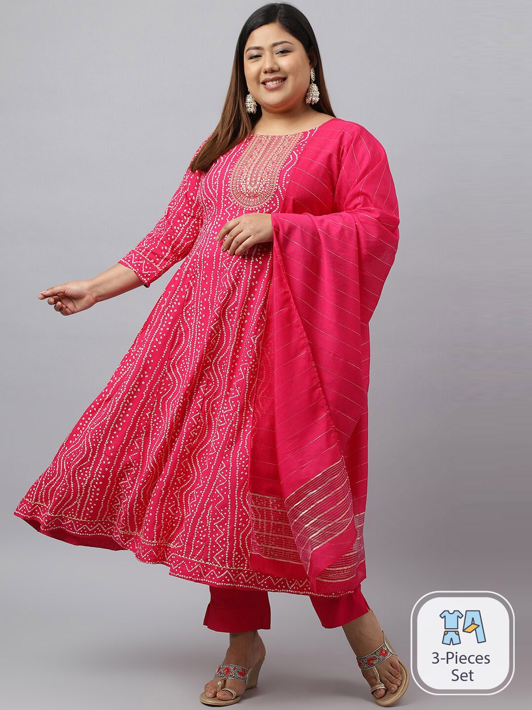 XL LOVE by Janasya Plus Size Bandhani Printed Gotta Patti Kurta With Trousers & Dupatta, Pink
XL LOVE by Janasya Plus Size Bandhani Printed Gotta Patti Kurta With Trousers & Dupatta, Pink
