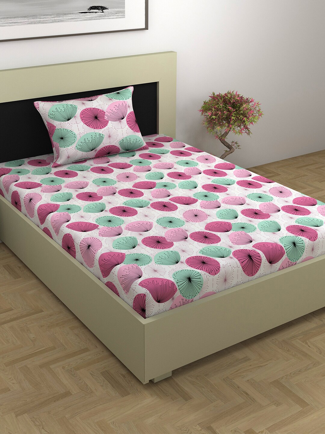 Divine Casa Prisham White & Pink Floral Cotton 144 TC Single Bedsheet with 1 Pillow Cover
Divine Casa Prisham White & Pink Floral Cotton 144 TC Single Bedsheet with 1 Pillow Cover
