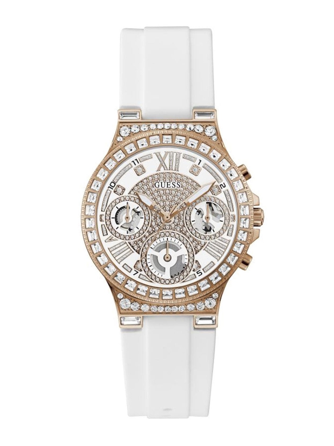 GUESS Women Embellished Dial & Silicon Straps Analogue Chronograph Watch GW0257L2, White
GUESS Women Embellished Dial & Silicon Straps Analogue Chronograph Watch GW0257L2, White