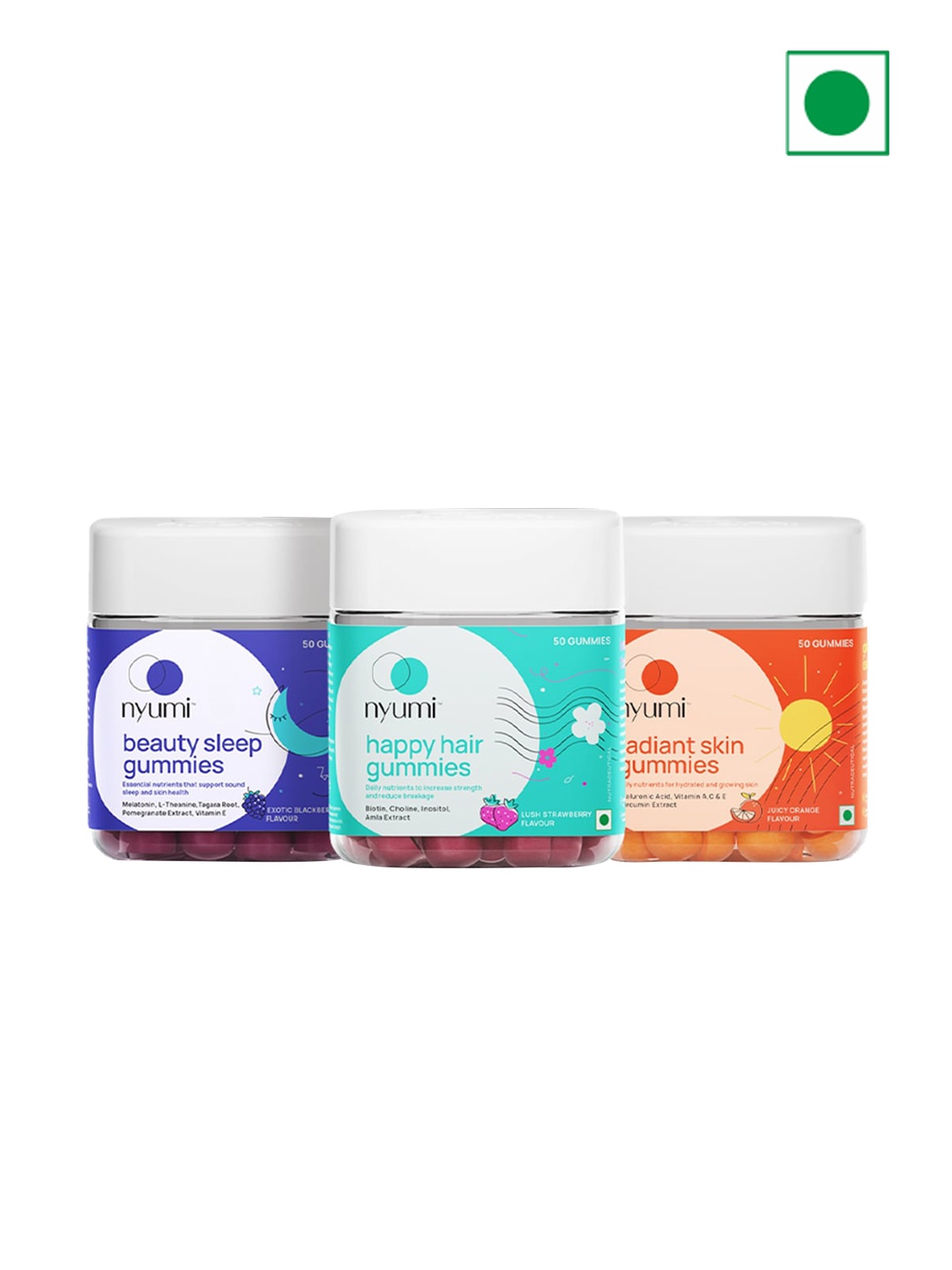 NYUMI Set of Beauty Sleep-Happy Hair-Radiant Skin Gummies - 50 Gummies Per Pack, Orange
NYUMI Set of Beauty Sleep-Happy Hair-Radiant Skin Gummies - 50 Gummies Per Pack, Orange